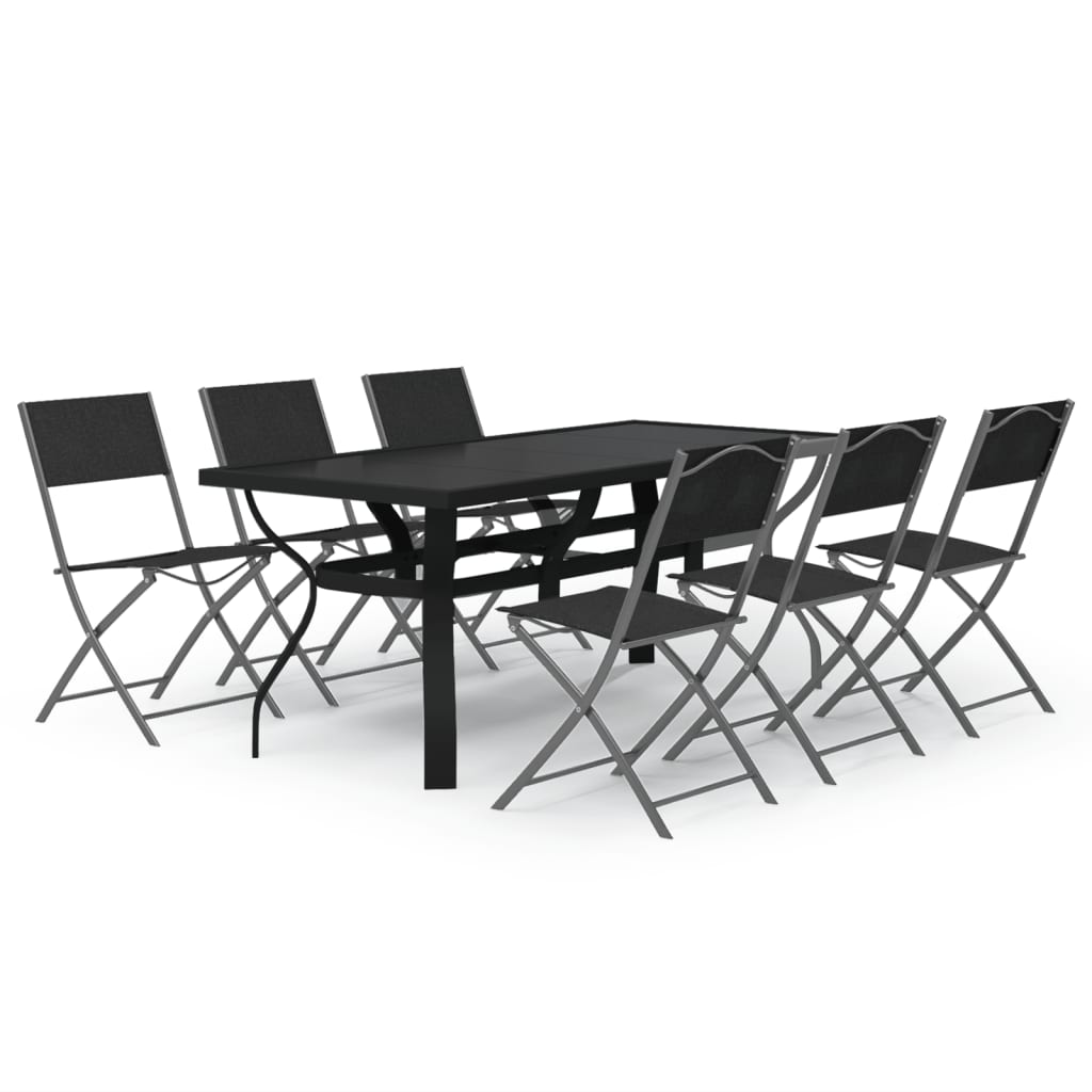 Set da Pranzo da Giardino 7 pz Grigio e Nero - homemem39