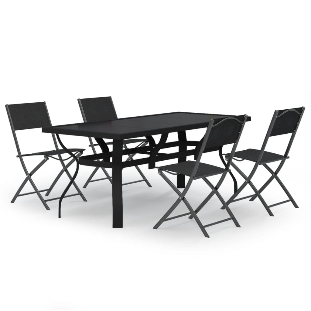 Set da Pranzo da Giardino 5 pz Grigio e Nero - homemem39