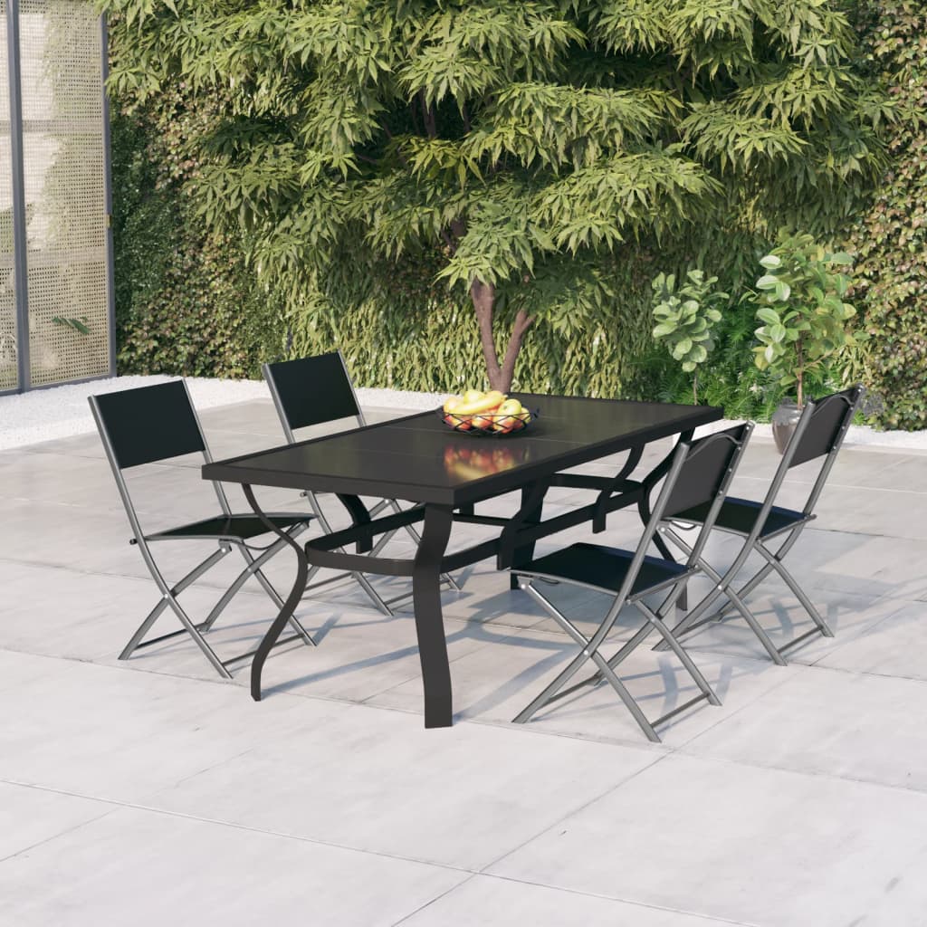 Set da Pranzo da Giardino 5 pz Grigio e Nero - homemem39