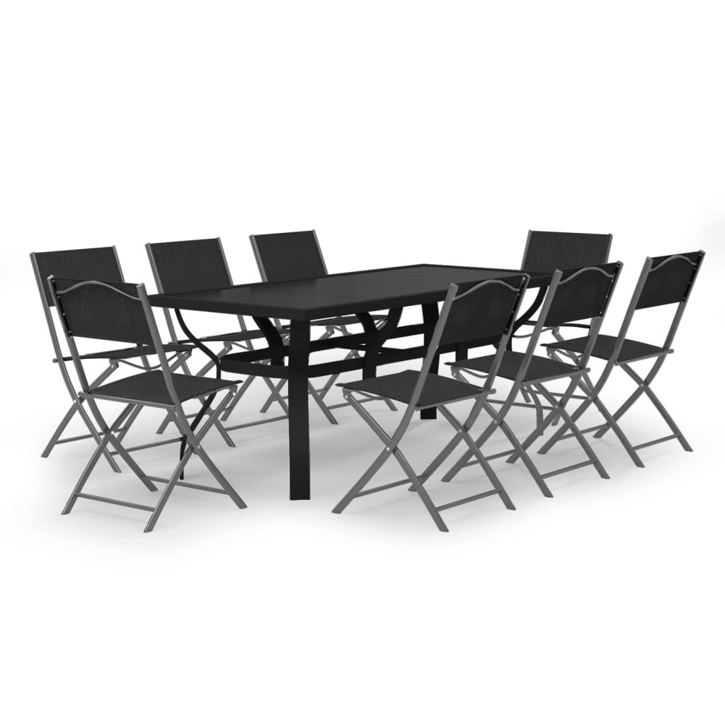 Set da Pranzo da Giardino 9 pz Grigio e Nero - homemem39