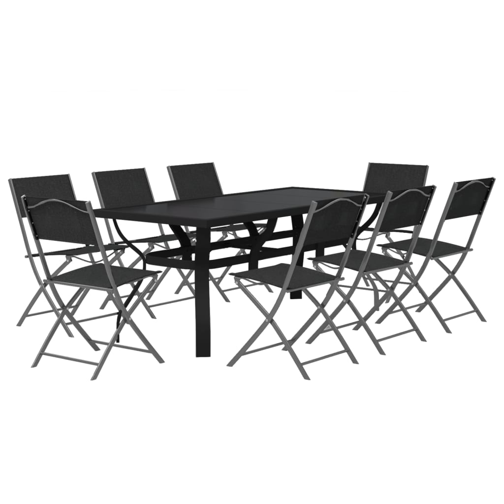 Set da Pranzo da Giardino 9 pz Grigio e Nero - homemem39