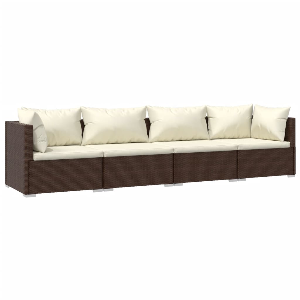 Set Divani da Giardino 4 pz con Cuscini in Polyrattan Marrone - homemem39