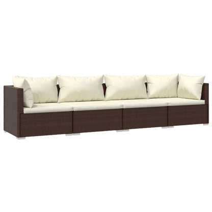 Set Divani da Giardino 4 pz con Cuscini in Polyrattan Marrone - homemem39