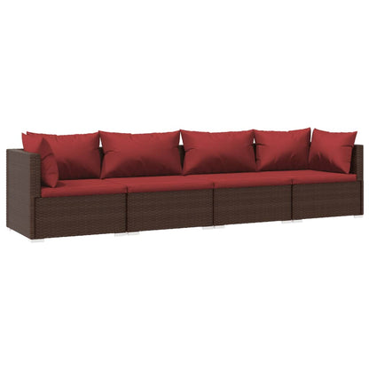 Set Divani da Giardino 4 pz con Cuscini in Polyrattan Marrone | homemem39