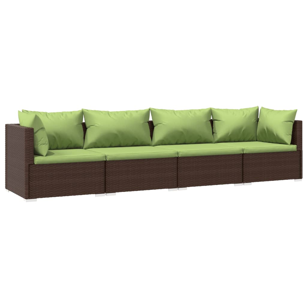 Set Divani da Giardino 4 pz con Cuscini in Polyrattan Marrone | homemem39