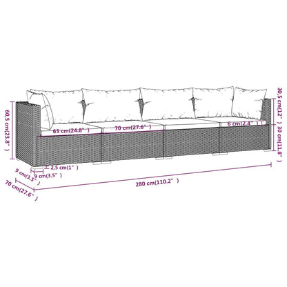 Set Divani da Giardino 4 pz con Cuscini in Polyrattan Marrone | homemem39