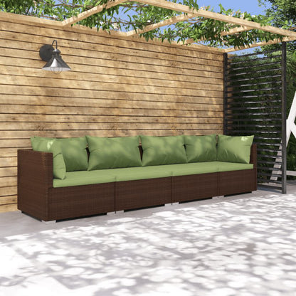 Set Divani da Giardino 4 pz con Cuscini in Polyrattan Marrone | homemem39