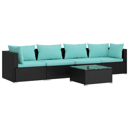 Set Divani da Giardino 5 pz con Cuscini in Polyrattan Nero | homemem39