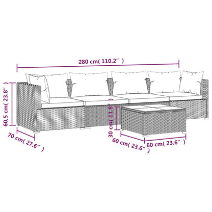 Set Divani da Giardino 5 pz con Cuscini in Polyrattan Nero | homemem39