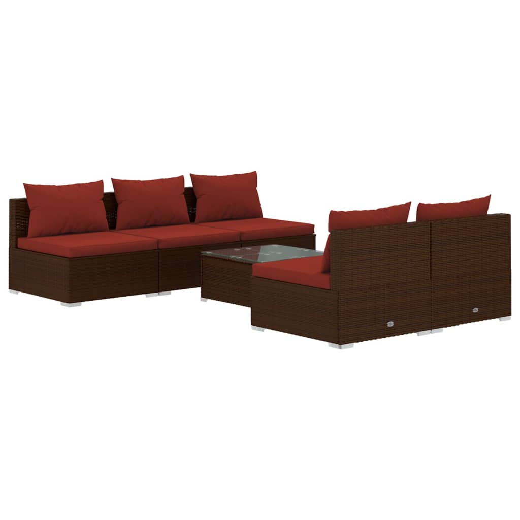 Set Divani da Giardino 6 pz con Cuscini in Polyrattan Marrone | homemem39