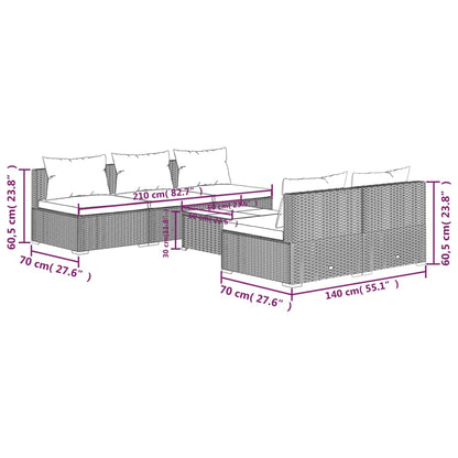 Set Divani da Giardino 6 pz con Cuscini in Polyrattan Marrone | homemem39