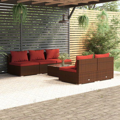 Set Divani da Giardino 6 pz con Cuscini in Polyrattan Marrone | homemem39