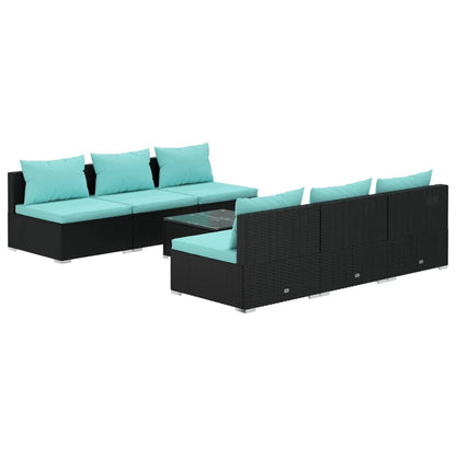 Set Divani da Giardino 7 pz con Cuscini in Polyrattan Nero | homemem39