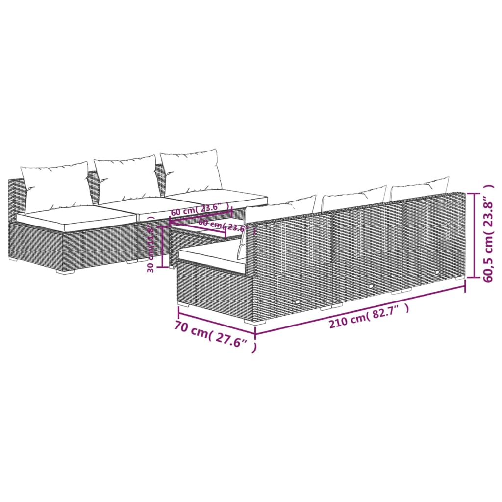 Set Divani da Giardino 7 pz con Cuscini in Polyrattan Nero | homemem39