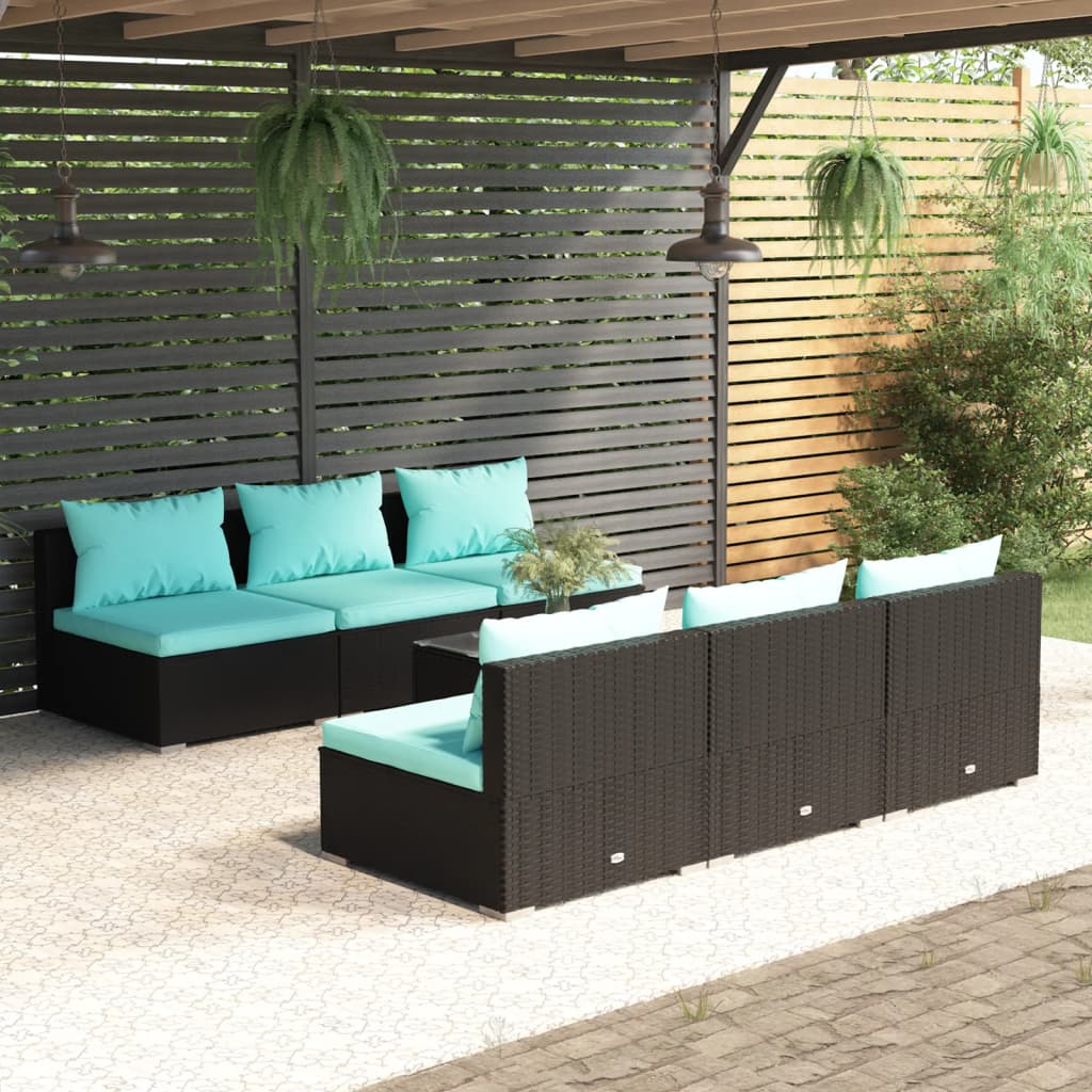 Set Divani da Giardino 7 pz con Cuscini in Polyrattan Nero | homemem39