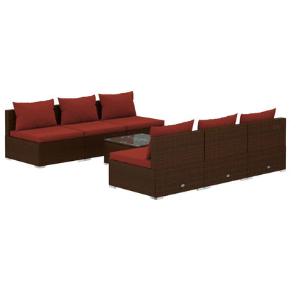 Set Divani da Giardino 7 pz con Cuscini in Polyrattan Marrone | homemem39