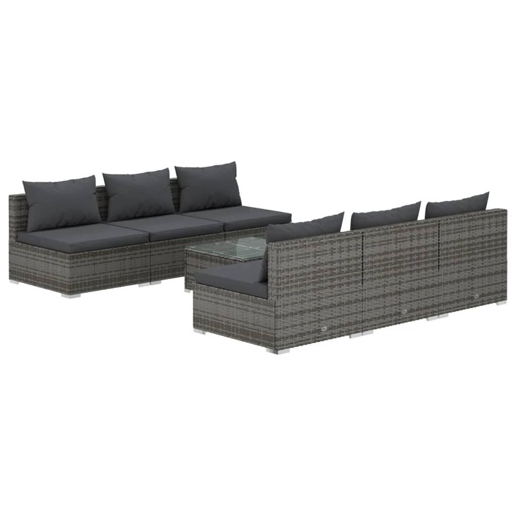 Set Divani da Giardino 7 pz con Cuscini in Polyrattan Grigio | homemem39