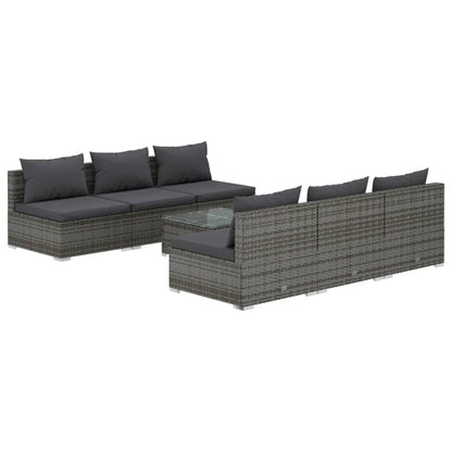 Set Divani da Giardino 7 pz con Cuscini in Polyrattan Grigio | homemem39