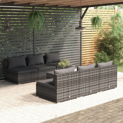Set Divani da Giardino 7 pz con Cuscini in Polyrattan Grigio | homemem39