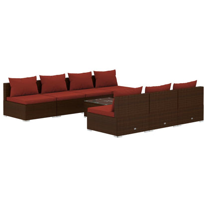Set Divani da Giardino 8 pz con Cuscini in Polyrattan Marrone | homemem39