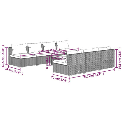 Set Divani da Giardino 8 pz con Cuscini in Polyrattan Marrone | homemem39