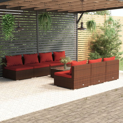 Set Divani da Giardino 8 pz con Cuscini in Polyrattan Marrone | homemem39