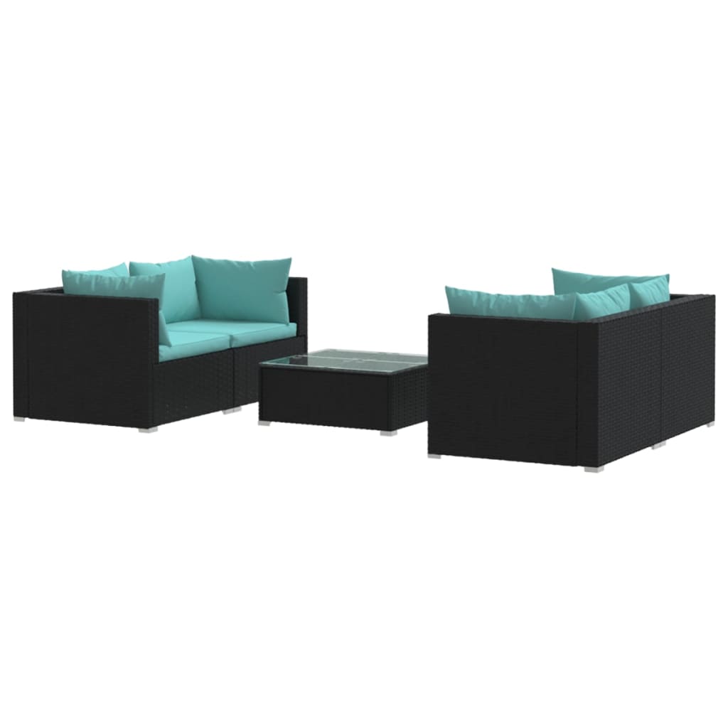 Set Divani da Giardino 5 pz con Cuscini in Polyrattan Nero | homemem39