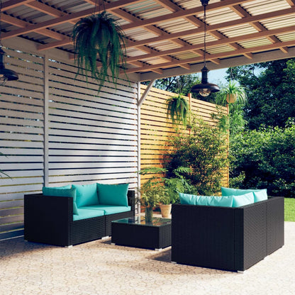Set Divani da Giardino 5 pz con Cuscini in Polyrattan Nero | homemem39