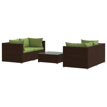Set Divani da Giardino 5 pz con Cuscini in Polyrattan Marrone | homemem39