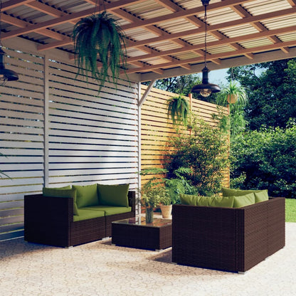 Set Divani da Giardino 5 pz con Cuscini in Polyrattan Marrone | homemem39