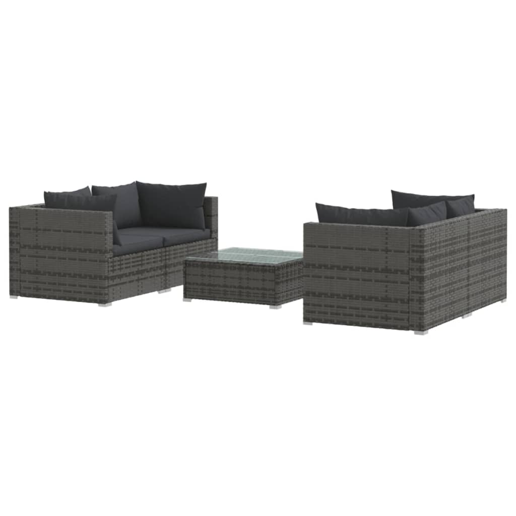 Set Divani da Giardino 5 pz con Cuscini in Polyrattan Grigio | homemem39
