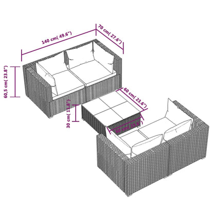 Set Divani da Giardino 5 pz con Cuscini in Polyrattan Grigio | homemem39