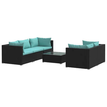 Set Mobili da Giardino 6 pz con Cuscini in Polyrattan Nero | homemem39