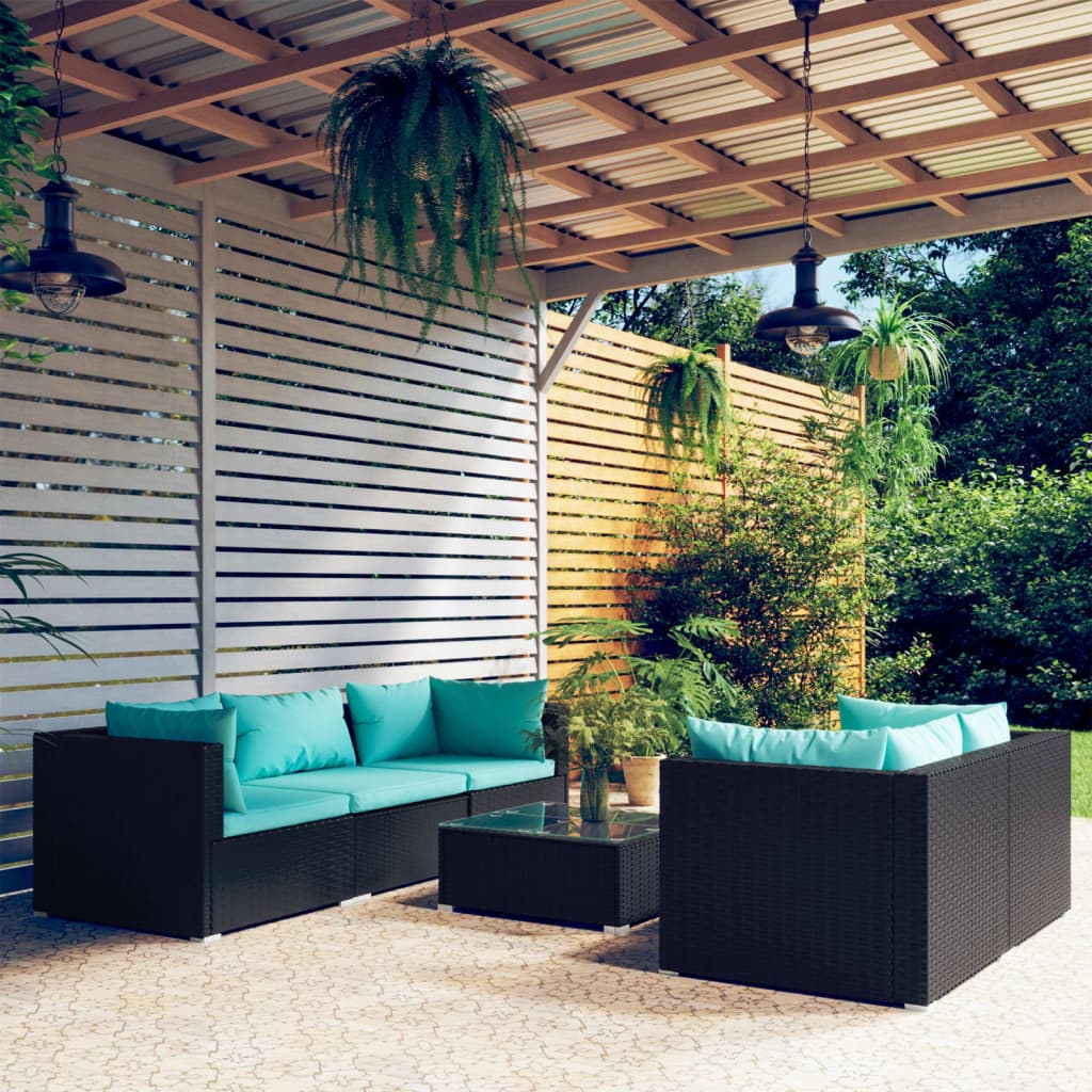 Set Mobili da Giardino 6 pz con Cuscini in Polyrattan Nero | homemem39