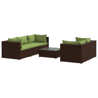 Set Divani da Giardino 6 pz con Cuscini in Polyrattan Marrone | homemem39