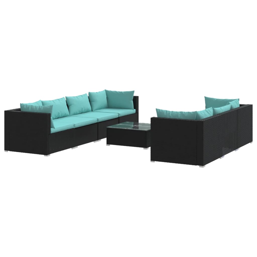 Set Mobili da Giardino con Cuscini 8 pz in Polyrattan Nero | homemem39