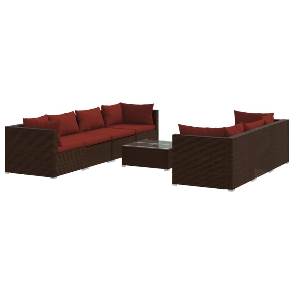 Set Divani da Giardino 8 pz con Cuscini in Polyrattan Marrone | homemem39