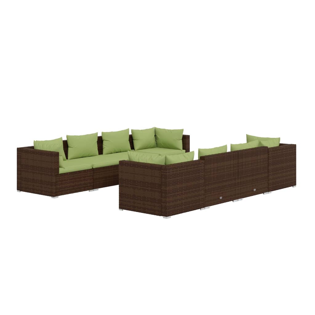 Set Divani da Giardino 9 pz con Cuscini in Polyrattan Marrone | homemem39