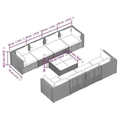 Set Divani da Giardino 9 pz con Cuscini in Polyrattan Marrone | homemem39