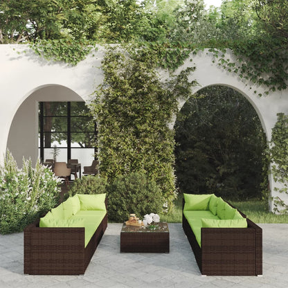 Set Divani da Giardino 9 pz con Cuscini in Polyrattan Marrone | homemem39