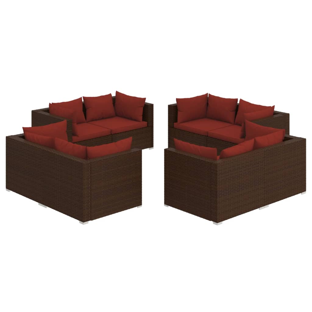 Set Divani da Giardino 8 pz con Cuscini in Polyrattan Marrone | homemem39