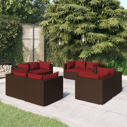 Set Divani da Giardino 8 pz con Cuscini in Polyrattan Marrone | homemem39