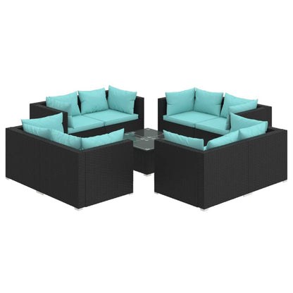 Set Divani da Giardino 9 pz con Cuscini in Polyrattan Nero | homemem39