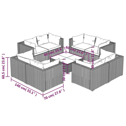 Set Divani da Giardino 9 pz con Cuscini in Polyrattan Nero | homemem39