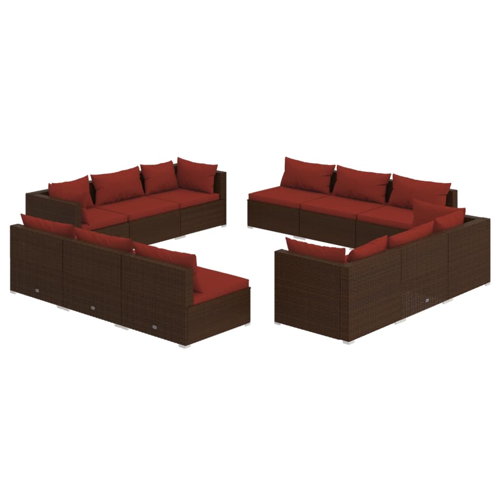 Set Divani da Giardino 12 pz con Cuscini in Polyrattan Marrone | homemem39