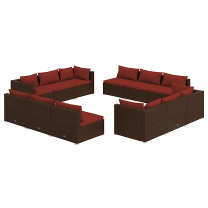 Set Divani da Giardino 12 pz con Cuscini in Polyrattan Marrone | homemem39
