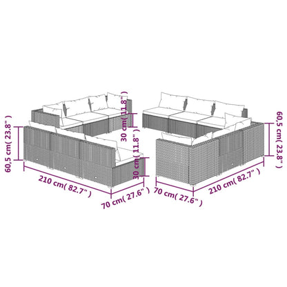Set Divani da Giardino 12 pz con Cuscini in Polyrattan Marrone | homemem39