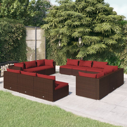 Set Divani da Giardino 12 pz con Cuscini in Polyrattan Marrone | homemem39