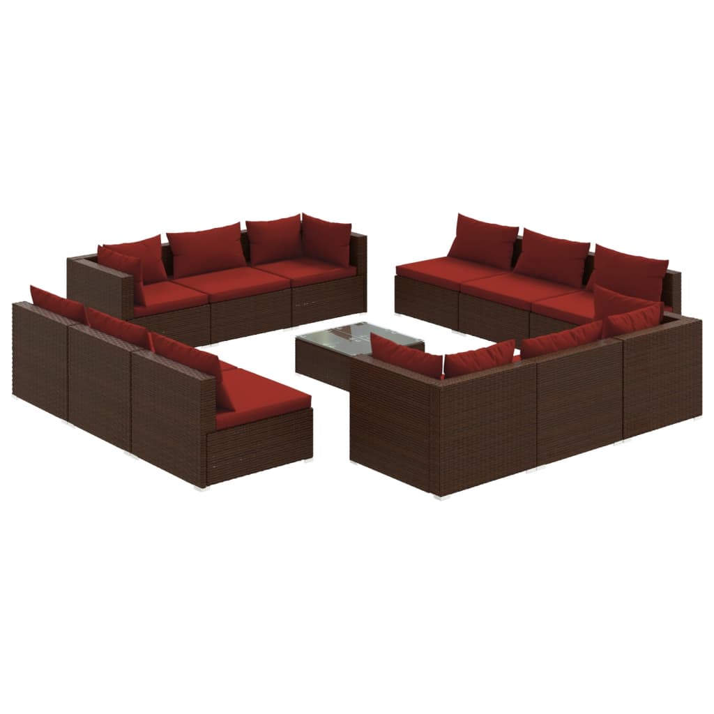 Set Divani da Giardino 13 pz con Cuscini in Polyrattan Marrone | homemem39