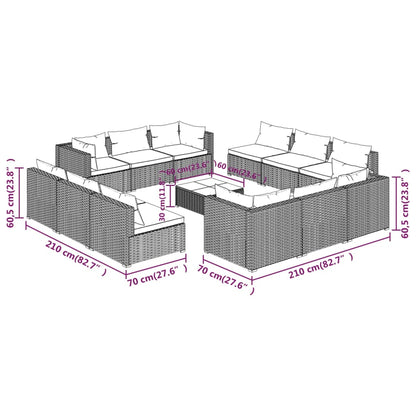 Set Divani da Giardino 13 pz con Cuscini in Polyrattan Marrone | homemem39
